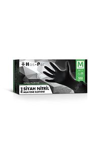 Haspet Siyah Nitril Pudrasız Muayene Eldiveni 100 Adet ( Medium ) ürün fotoğrafı