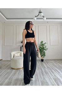 Kadın Yazlık Tiril Gofre Kumaş Geniş Paça Pantolon ürün fotoğrafı