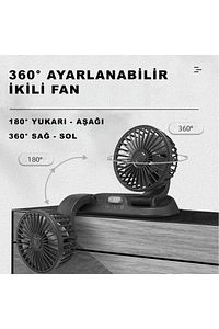 Araç Içi Torpido Üstü Çift Fanlı Oto Vantilatör 360° Dönebilir Vantilatör Numaratörlü ürün fotoğrafı