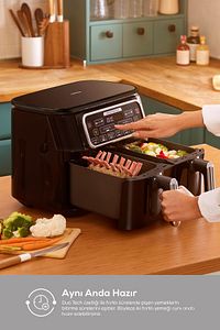Air Pro Cook Duo Ev Yemeği XXXL 4+4 Litre Airfryer Black Chrome 8 Kişilik ürün fotoğrafı