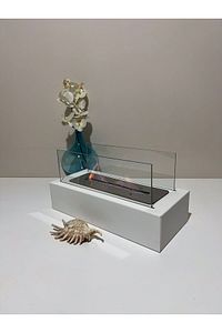Metal Beyaz Renk Masa Üstü Şömine Sertifikalı Yakıt Ve Dekoratif Taş Hediyeli ürün fotoğrafı