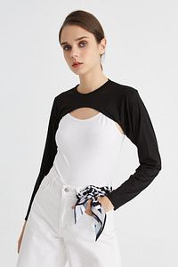 Sıfır Yaka Boyunluklu Kolluk-siyah Uzun Kollu Boyunluk Tesettür Kolluk Boyunluk Sıfır Yaka Bodysuit ürün fotoğrafı