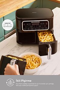 Air Pro Cook Duo Ev Yemeği XXXL 4+4 Litre Airfryer Black Chrome 8 Kişilik ürün fotoğrafı