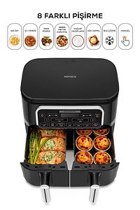 Air Pro Cook Duo Ev Yemeği XXXL 4+4 Litre Airfryer Black Chrome 8 Kişilik ürün fotoğrafı