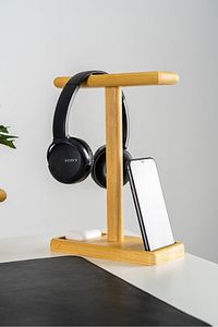 Kulaklık Standı Ahşap Kulaklık Tutucu Telefon Tutuculu Kulaklık Standı Kulaklık Için Stand ürün fotoğrafı