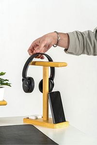 Kulaklık Standı Ahşap Kulaklık Tutucu Telefon Tutuculu Kulaklık Standı Kulaklık Için Stand ürün fotoğrafı