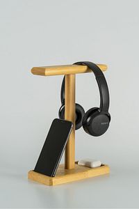 Kulaklık Standı Ahşap Kulaklık Tutucu Telefon Tutuculu Kulaklık Standı Kulaklık Için Stand ürün fotoğrafı