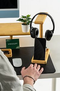 Kulaklık Standı Ahşap Kulaklık Tutucu Telefon Tutuculu Kulaklık Standı Kulaklık Için Stand ürün fotoğrafı