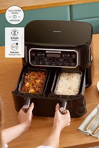 Air Pro Cook Duo Ev Yemeği XXXL 4+4 Litre Airfryer Black Chrome 8 Kişilik ürün fotoğrafı