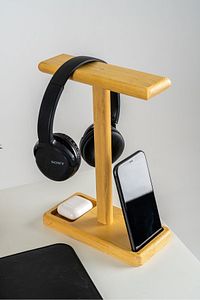 Kulaklık Standı Ahşap Kulaklık Tutucu Telefon Tutuculu Kulaklık Standı Kulaklık Için Stand ürün fotoğrafı