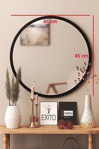 Yuvarlak Ayna 45cm Siyah Dresuar Hol Koridor Duvar Salon Banyo Wc Ofis Çocuk Yatak Odası Boy ürün fotoğrafı