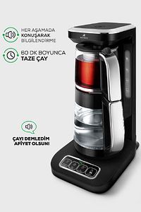 Robotea Pro 4 in 1 Konuşan Cam Çay Makinesi Black Chrome ürün fotoğrafı