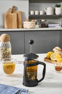 Coffee Bean Kaşık Hediyeli Borosilikat Cam French Press 350 ml Siyah ürün fotoğrafı