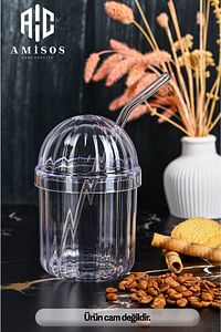 MONİCA 4'LÜ CAM PİPETLİ KRİSTAL BARDAK 400ML  SOĞUK KAHVE BARDAĞI LİMONATA BARDAĞI MEŞRUBAT BARDAĞI ürün fotoğrafı