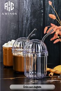 MONİCA 4'LÜ CAM PİPETLİ KRİSTAL BARDAK 400ML  SOĞUK KAHVE BARDAĞI LİMONATA BARDAĞI MEŞRUBAT BARDAĞI ürün fotoğrafı