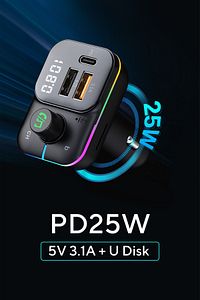 Sl-bt501 25w Pd Hızlı Şarj Bluetooth 5.0 Rainbow Işıklı Led Ekran Tf Kart+usb Fm Transmitter ürün fotoğrafı