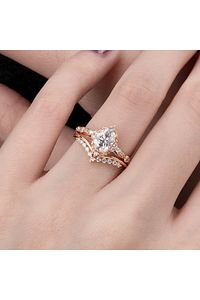 İkili Prenses Yüzük Pırlanta Modeli 14k Gold Kaplama Kadın ürün fotoğrafı