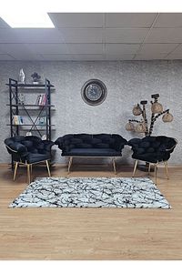 Gold Kaplama - Siyah Döşeme | Balon Çay Seti | Balkon Koltuk | Berjer | Balkon Çay Seti ürün fotoğrafı