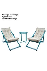 Minderli - Zetas Şezlong Seti Bahçe&balkon&teras&plaj Katlanır Ikili Set - 2 Şezlong 1 Sehpa ürün fotoğrafı