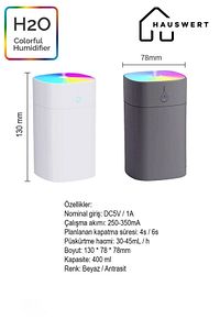 H2o Humidifier 400 Ml Ulrasonik Oda ve Araç Hava Nemlendirici Buhar Makinesi Ve Aroma Difüzörü Koku ürün fotoğrafı