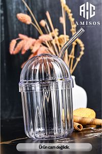 MONİCA 4'LÜ CAM PİPETLİ KRİSTAL BARDAK 400ML  SOĞUK KAHVE BARDAĞI LİMONATA BARDAĞI MEŞRUBAT BARDAĞI ürün fotoğrafı