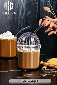 MONİCA 4'LÜ CAM PİPETLİ KRİSTAL BARDAK 400ML  SOĞUK KAHVE BARDAĞI LİMONATA BARDAĞI MEŞRUBAT BARDAĞI ürün fotoğrafı