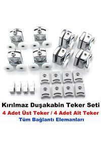 Kırılmaz Duşakabin Tekeri Krom Çift Teker Duşakabin Rulmanı Eksiksiz Tam Set ürün fotoğrafı