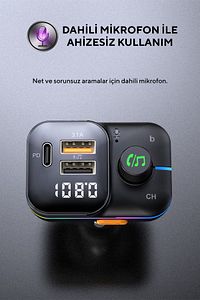 Sl-bt501 25w Pd Hızlı Şarj Bluetooth 5.0 Rainbow Işıklı Led Ekran Tf Kart+usb Fm Transmitter ürün fotoğrafı