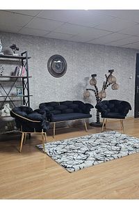 Gold Kaplama - Siyah Döşeme | Balon Çay Seti | Balkon Koltuk | Berjer | Balkon Çay Seti ürün fotoğrafı