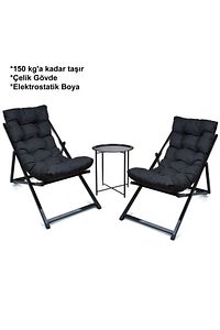 Minderli - Morrasra Şezlong Seti Bahçe&balkon&teras&plaj Katlanır Ikili Set - 2 Şezlong 1 Sehpa ürün fotoğrafı