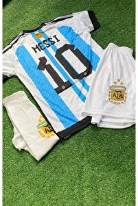 Arjantin Lionel Messi Milli Takım Forması Beyaz Mavi Özel Tasarım Halı Saha Forması Çoraplı 3lü Set ürün fotoğrafı
