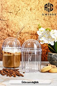 MONİCA 4'LÜ CAM PİPETLİ KRİSTAL BARDAK 400ML  SOĞUK KAHVE BARDAĞI LİMONATA BARDAĞI MEŞRUBAT BARDAĞI ürün fotoğrafı