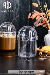 MONİCA 4'LÜ CAM PİPETLİ KRİSTAL BARDAK 400ML  SOĞUK KAHVE BARDAĞI LİMONATA BARDAĞI MEŞRUBAT BARDAĞI ürün fotoğrafı