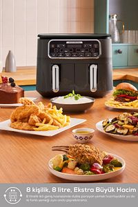 Air Pro Cook Duo Köz Xxxl 4+4 Litre Airfryer İconic Beige 8 Kişilik ürün fotoğrafı