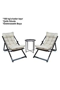 Minderli - Zetas Şezlong Seti Bahçe&balkon&teras&plaj Katlanır Ikili Set - 2 Şezlong 1 Sehpa ürün fotoğrafı