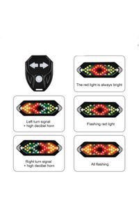 5 Modlu Su Geçirmez Usb Led Şarjlı Sinyal Kablosuz Kumandalı Bisiklet - Scooter Arka Işık ürün fotoğrafı