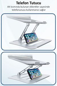 Katlanabilir Telefon Tutuculu Tüm Modellerle Uyumlu Ayarlanabilir Laptop Standı Notebook Yükseltici ürün fotoğrafı
