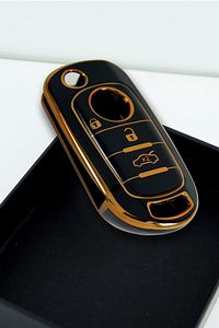 Lüx Fiat Egea Sustalı 3 Buton Nano Anahtar Kılıfı Siyah Gold 1.Ci Kalite ürün fotoğrafı