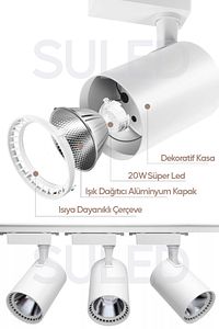 Spot Işık 3'lü Set Beyaz Led Işıklı Beyaz Kasa 30w 1 Metre Raylı 3 Adet Ray Spot Lamba Armatür ürün fotoğrafı