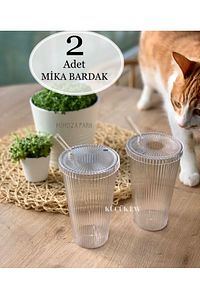 MİKA 2 Adet 600 Ml Mika Kapaklı Pipetli Origami Stil Mika Bardak | Sunum Bardağı Meşrubat Bardağı ürün fotoğrafı