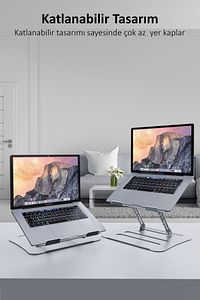 Katlanabilir Telefon Tutuculu Tüm Modellerle Uyumlu Ayarlanabilir Laptop Standı Notebook Yükseltici ürün fotoğrafı