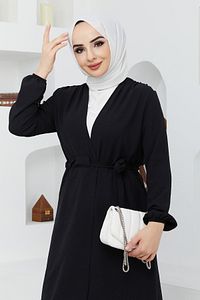 Bel Bağlama Detaylı Tesettür Ayrobin Kap/siyah ürün fotoğrafı