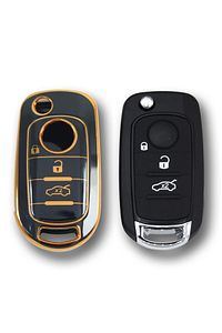 Lüx Fiat Egea Sustalı 3 Buton Nano Anahtar Kılıfı Siyah Gold 1.Ci Kalite ürün fotoğrafı