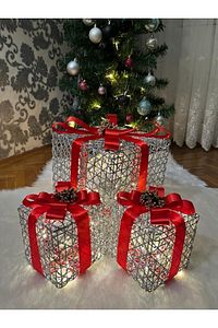 Dekoratif Yılbaşı Özel Yılbaşı Ağacı Altı Led Işıklı Hediye Kutusu Seti (Noel Süsü) ürün fotoğrafı