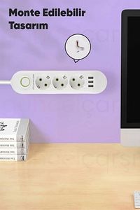 Akım Korumalı Priz, 3'lü Çoklu Priz, 3 Usb, 1.5 Mt Kablo, Grup Priz, Usb Li Priz ürün fotoğrafı