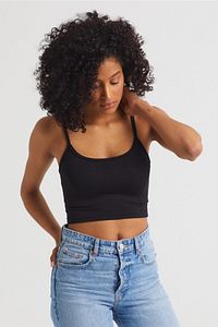 Kadın Siyah Scuba Kumaş İp Askılı Crop Top ürün fotoğrafı