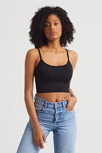 Kadın Siyah Scuba Kumaş İp Askılı Crop Top ürün fotoğrafı
