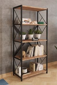 Sera Metal Kitaplık 5 Raflı Çok Amaçlı Dosya Kitap Rafı Ofis Salon Raf 150 Cm Ceviz ürün fotoğrafı