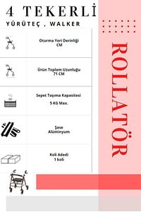 Rolatör 4 Tekerli Yürüteç | Rollatör | Lüx Oturaklı ürün fotoğrafı