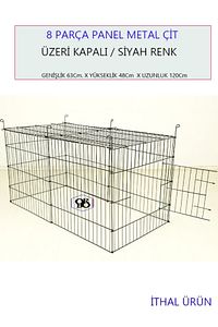 Köpek Kedi Çiti Kafesi 120cmx60cmx48cm I Tip Oyun Eğitim Alanı 8 Parça Panel Çit Siyah ürün fotoğrafı